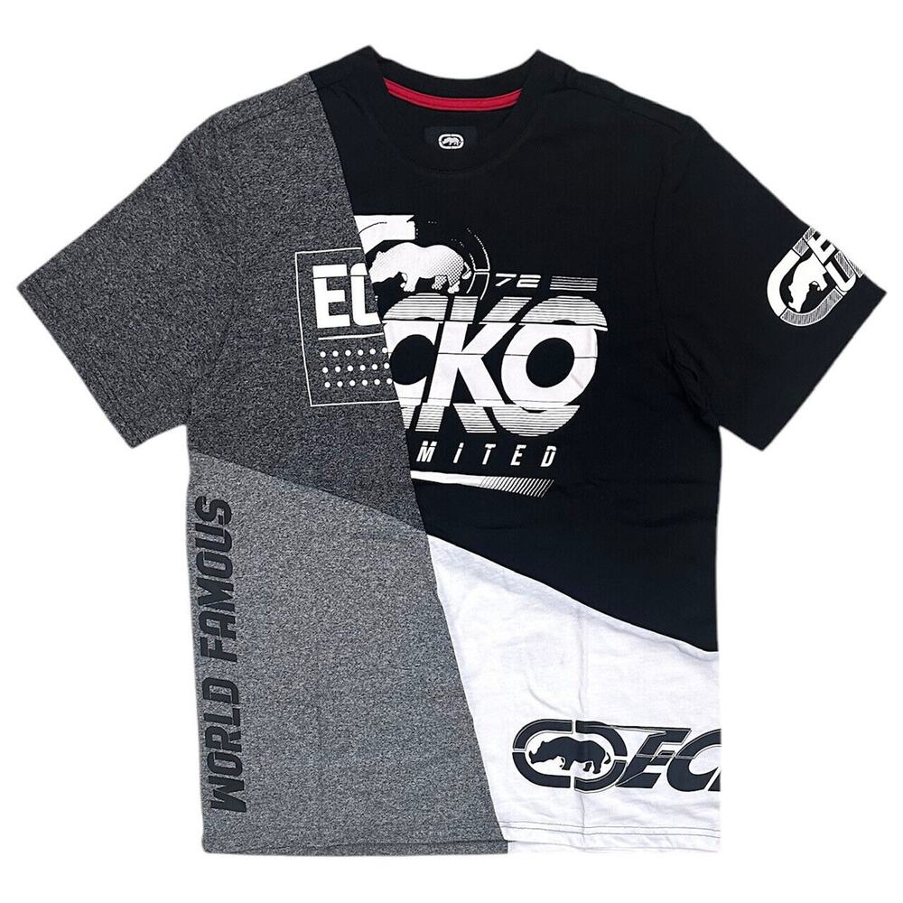 Ecko Unltd Men's T-Shirt Puff Print Colorblock Black/Heather Grey/White Tee